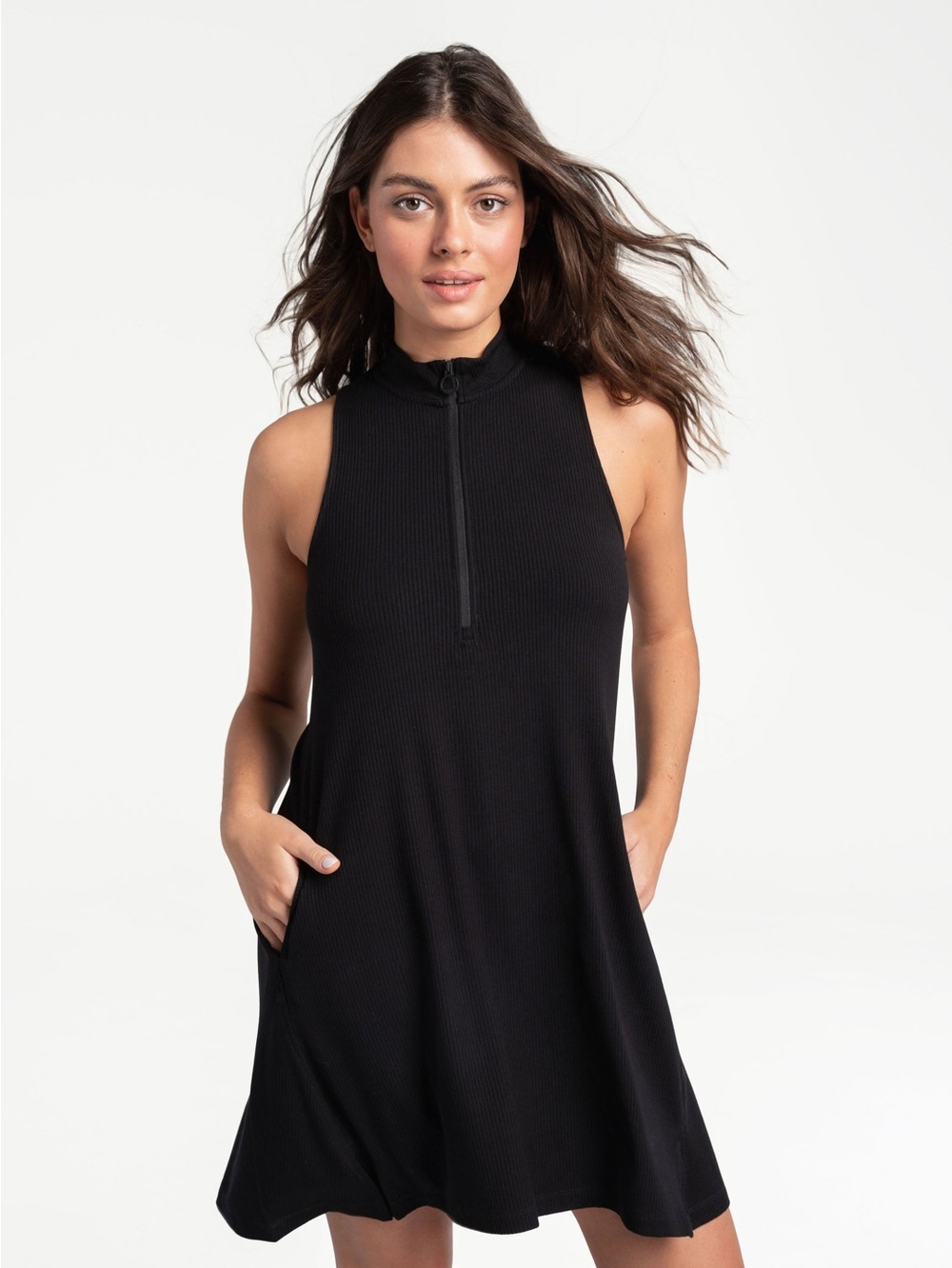 LOLë Traverse Swing Dress A-Line Sleeveless 1/4 Zip Pockets Large